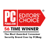 PC MAG Editor's Choice 56 Time Winner - The Most Awarded Consumer Security Brand Ever by PCMag