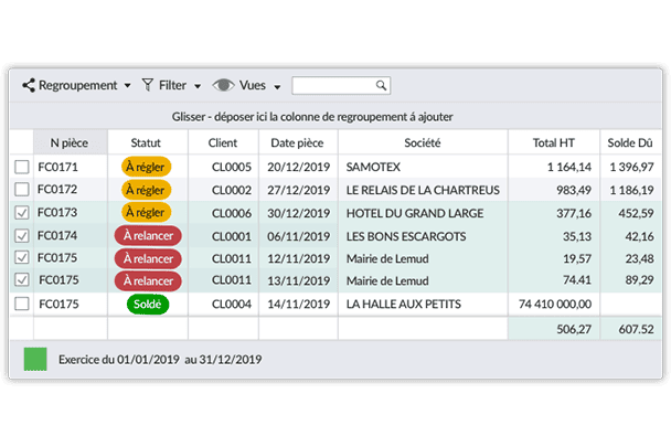 Capture d'écran d'un exemple de l'interface de classement des factures
